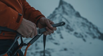 Climber Prepares for Ascent: A Moment of Focus Before the Mountain