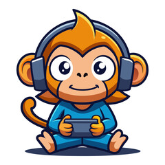 Download Cute Monkey Gamer Playing Game Cartoon Vector Icon Illustration Eps File For Design.