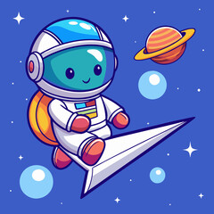 Download Cute Astronaut Flying Paper Plane In Space Cartoon Vector Icon Illustration Eps File For Design.