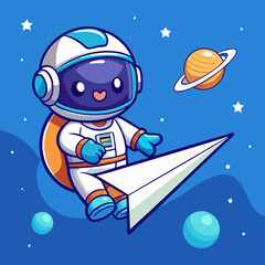 Download Cute Astronaut Flying Paper Plane In Space Cartoon Vector Icon Illustration Eps File For Design.