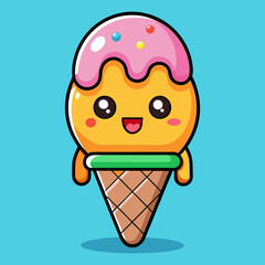 Download Cute Popsicle Eating Ice Cream Cone Cartoon Vector Icon Illustration Eps File For Design.
