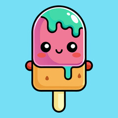 Download Cute Popsicle Eating Ice Cream Cone Cartoon Vector Icon Illustration Eps File For Design.