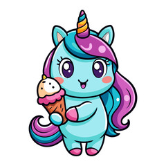 Download Cute Unicorn Eating Ice Cream Cartoon Vector Icon Illustration Eps File For Design.