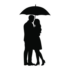 Couple Under Umbrella Silhouette. Lovers' Day Silhouette