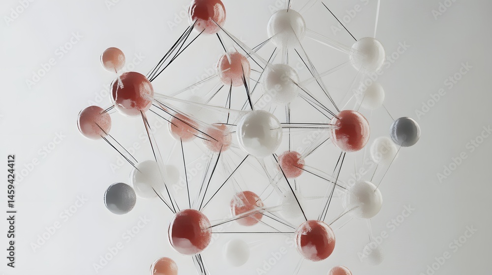Poster abstract network of interconnected spheres in motion.