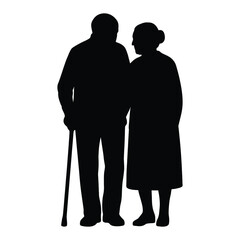 Elderly Couple in Solid Silhouette. vector illustration 