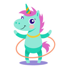 Fototapeta premium Download Cute Unicorn Playing Hula Hoop Cartoon Vector Icon Illustration Eps File For Design.