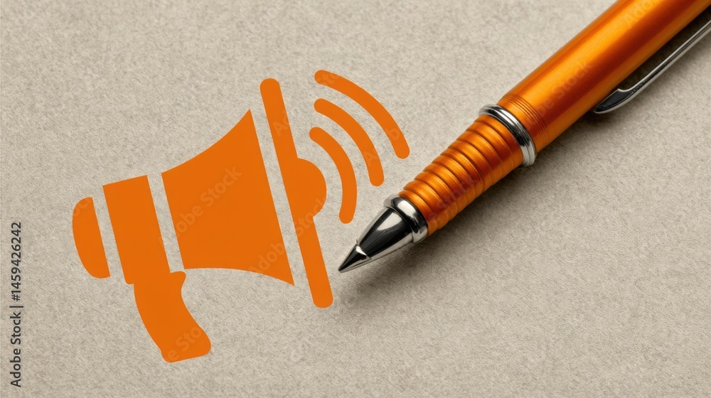 Poster pen and speaker icon representing communication and expression in modern digital environments for id