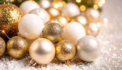 Obraz premium Złote i białe bombki świąteczne