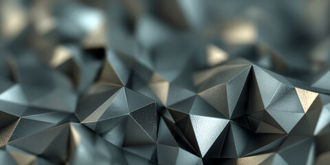 Close-up of dark gray metallic texture, geometric shapes create a rough, textured surface, suggesting strength, sophistication, and modern design, ideal for industrial or luxury backgrounds