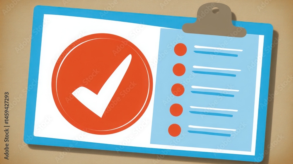 Poster a checklist with a prominent red tick mark indicating success in completing tasks with ai-enhanced t