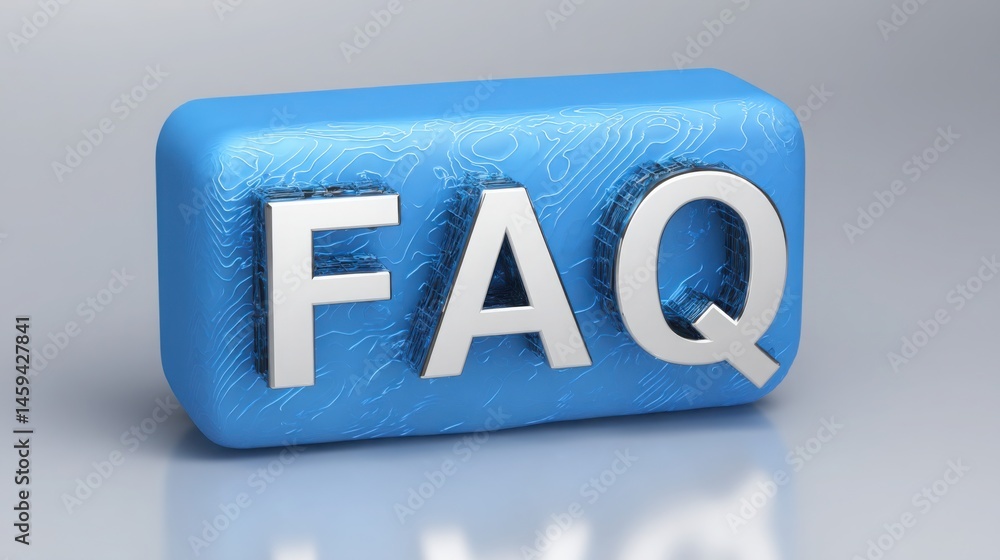 Poster the word faq presented on a blue button design representing quick access to common inquiries and inf
