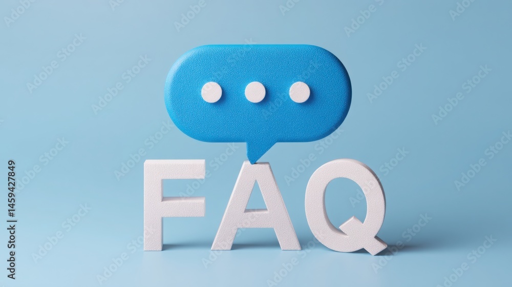 Poster blue speech bubble featuring the word faq symbolizing communication and engagement in addressing com