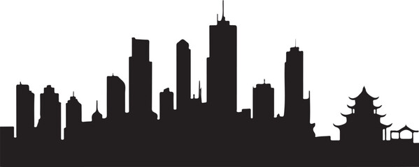 Obraz premium Seoul City Skyline SilhouetteTraditional Seoul Temple VectorN Seoul Tower Minimalist ArtSeoul at Night CityscapeKorean Architecture Silhouette Design