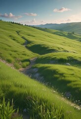 Obraz premium Rolling green hill, vibrant spring grass, peaceful landscape , flora, serene, rural