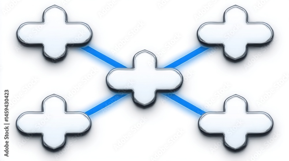 Poster dynamic network of blue arrows illustrating direction and flow of information in a creative conceptu