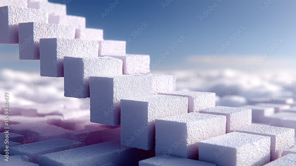 Poster bright white cube floating in a clear sky representing structure and conceptual clarity in a minimal