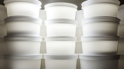 Obraz premium Stacked white plastic containers
