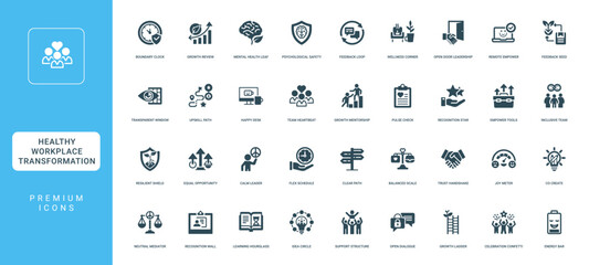 modern icon set healthy workplace transformation positive change wellbeing equity employee empowerment