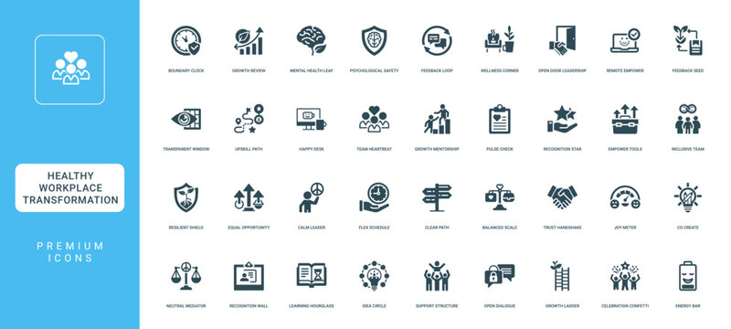 modern icon set healthy workplace transformation positive change wellbeing equity employee empowerment