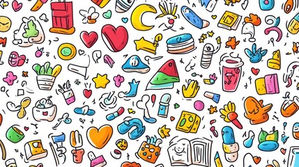 Colorful whimsical doodle vector pattern
