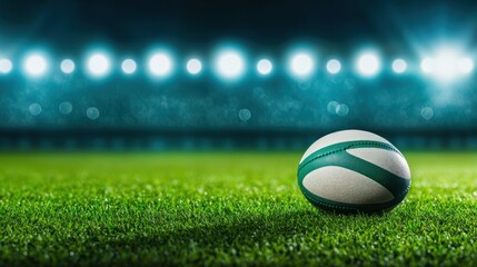 Rugby Ball Under Stadium Lights
