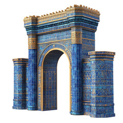3D Rendered Babylonian Ishtar Gate Isolated on Transparent Background