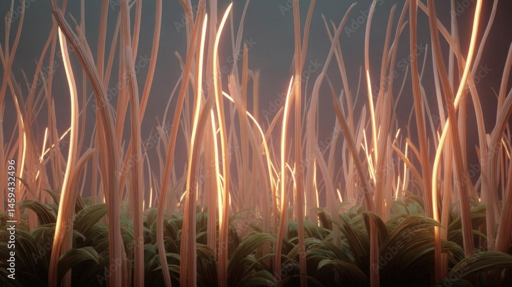 Poster close-up of a field of tall grasses. the grasses are arranged in a way that they are swaying in the 