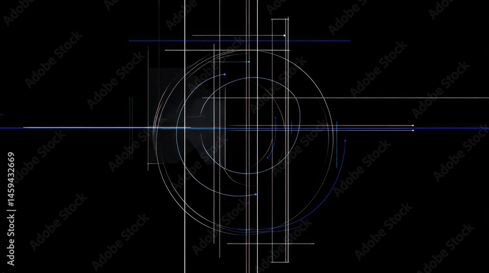 Poster abstract lines and circles on black background