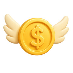 3D Render of a Gold Coin with Wings and Dollar Sign