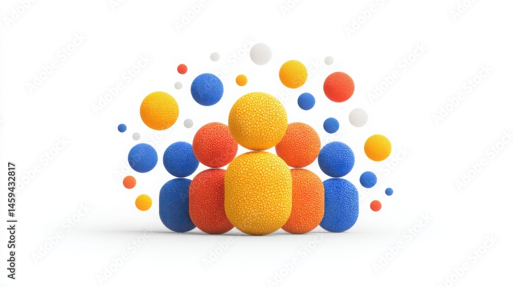 Poster a colorful group of balls representing ai-supported customer insights and data summarization concept
