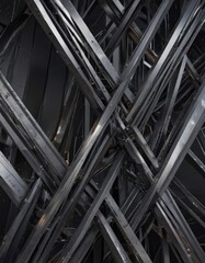 Sleek, intersecting metal lines form abstract geometric patterns  , metal texture, structure, edge