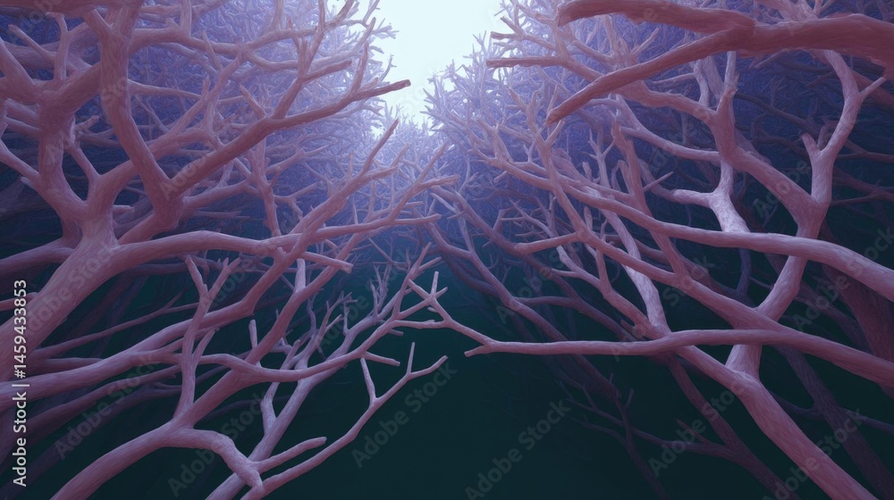 Aufkleber underwater scene with a dark blue background. in the center of the image, there are multiple branche