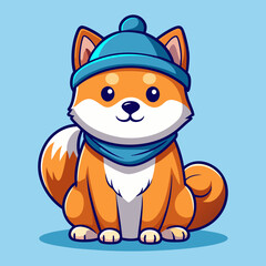 Fototapeta premium Download Cute Shiba Inu Dog Winter Sitting With Beanie Hat Cartoon Vector Icon Eps File For Design.