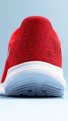 Red running shoe detail on light background
