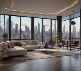 Sleek apartment, stunning cityscape, upscale finishes,  space,  skyline
