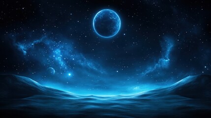 Celestial Landscape: A Serene Night Under a Blue Moon