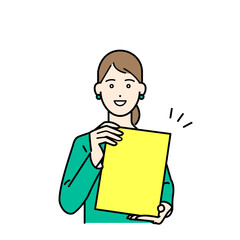 バインダーを見せ、ビジネススーツを着ている女性のシンプルな上半身ベクターイラスト