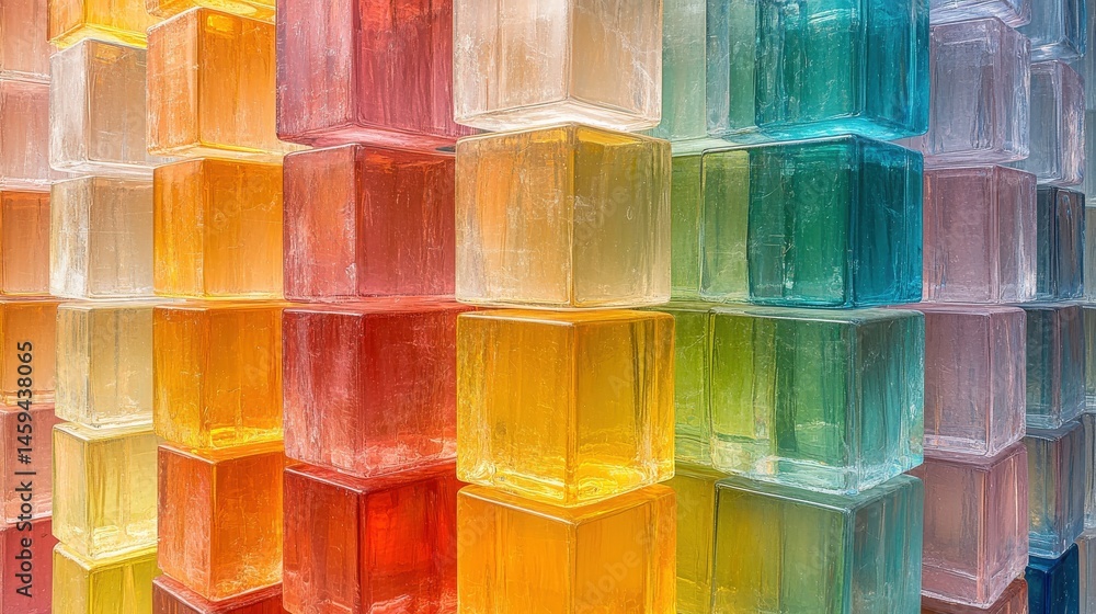Poster translucent rainbow cubes stacked creating colorful mosaic