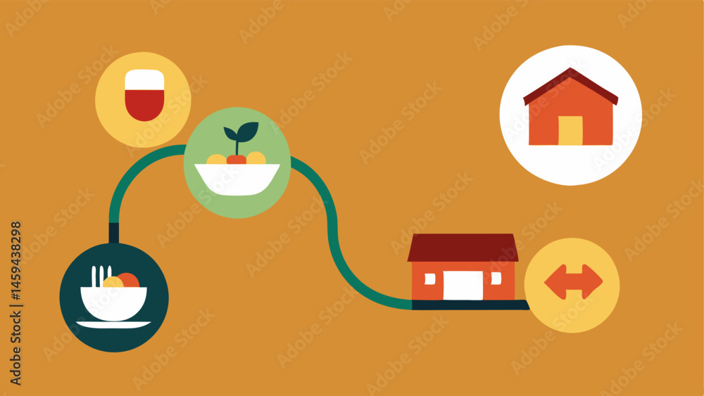Aufkleber farm to table pathway an illustration showing a visual path from a farm icon to a dinner plate. alon