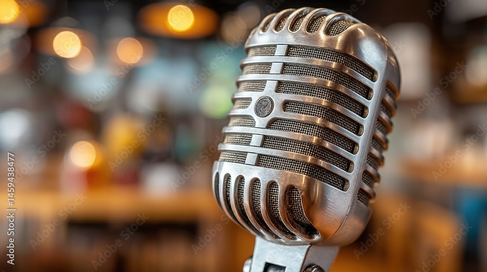 Poster stylish microphone showcasing voiceover script creation and audio production techniques in creative 
