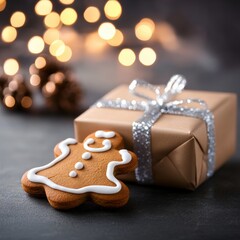 Gingerbread man with gift