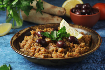A plate with traditional Moroccan salad zaalouk	