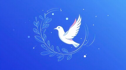 Fototapeta premium Dove with olive branch for International Day of Living Together in Peace, International Day of Peace. minimalist vector illustration on blue background