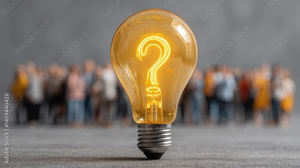 Poster light bulb with a question mark symbolizing innovative ideas and the process of generating engagemen