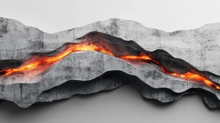 Dramatic volcanic eruption with flowing molten lava and intense fiery orange glow in a rugged mountainous landscape  The powerful natural geological and environmental forces are on full display