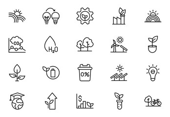 Fototapeta premium ESG - Environment, Social, and Governance Line Icon Set. Sustainability, Government, Protection, Regulations, Education.