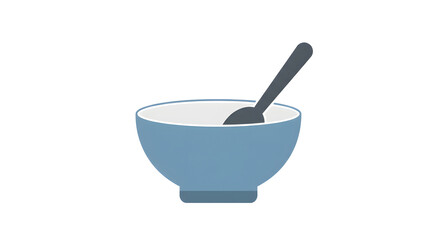 Minimal flat style bowl and spoon illustration, suitable for kitchen themes, cooking content, food preparation icons, or recipe infographics

