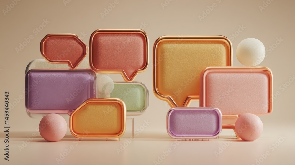 Poster colorful group of speech bubbles illustrating diverse communication and dialogue in automated voice 