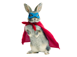 Superhero rabbit wearing mask and cape isolated on white background PNG